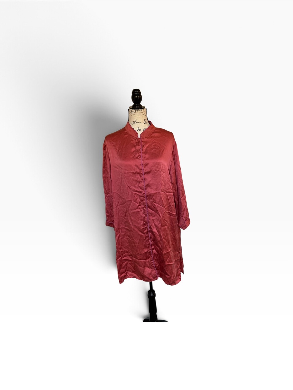 Satin Button-Front Sleep Shirt Robe in Deep Rose